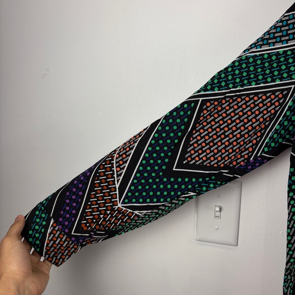 Calvin Klein Stripe Green and Purple Patchwork Boho Graphic Print Blouse - Picture 3 of 11